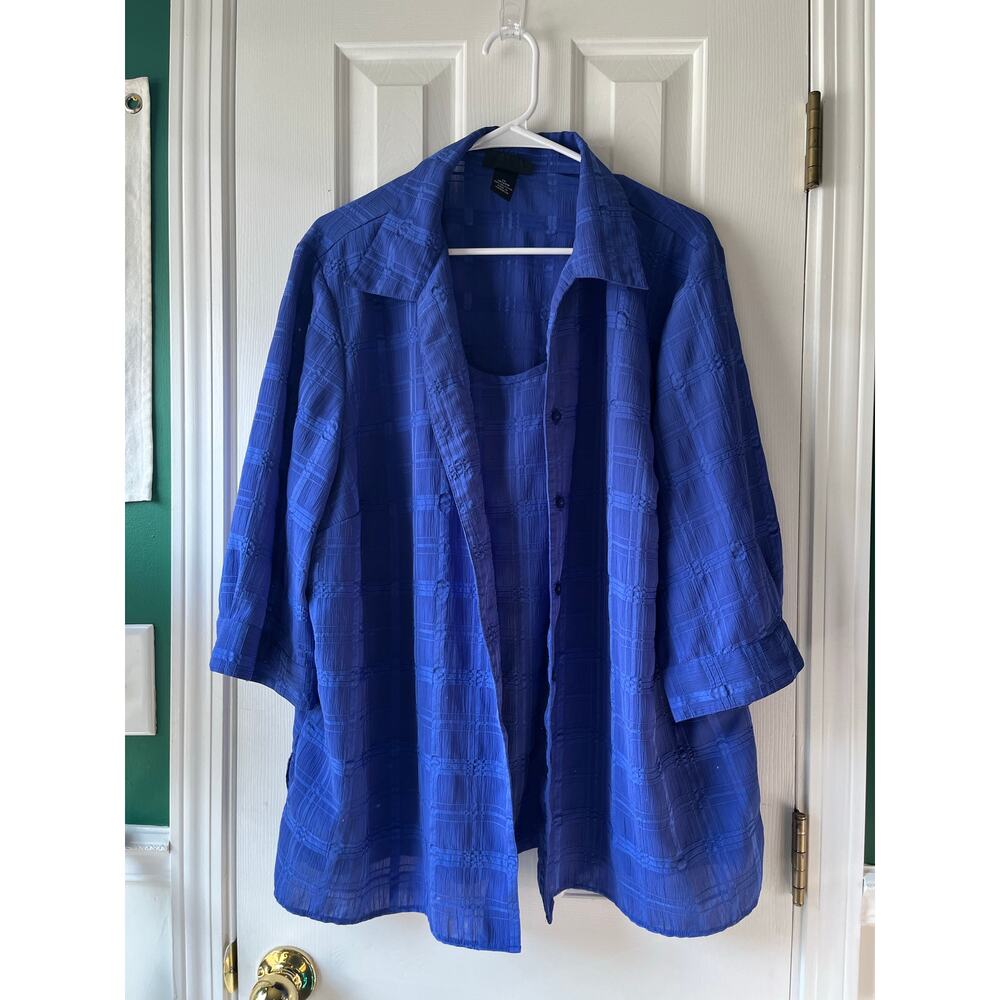 Maggie Barnes 2Fer Button Up Shirt Top Womens 1X 18/20W Blue